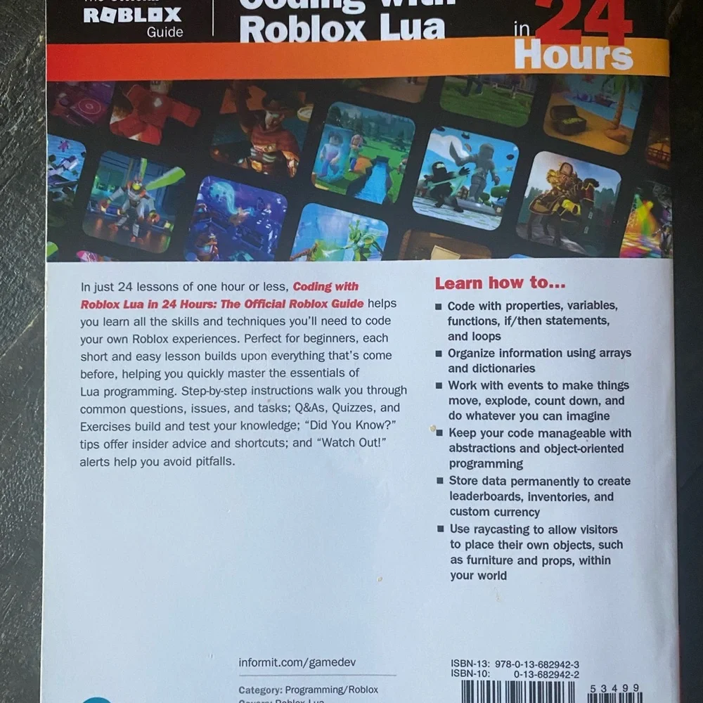 Pearson Roblox Lua Coding Guide with Black and White Cover